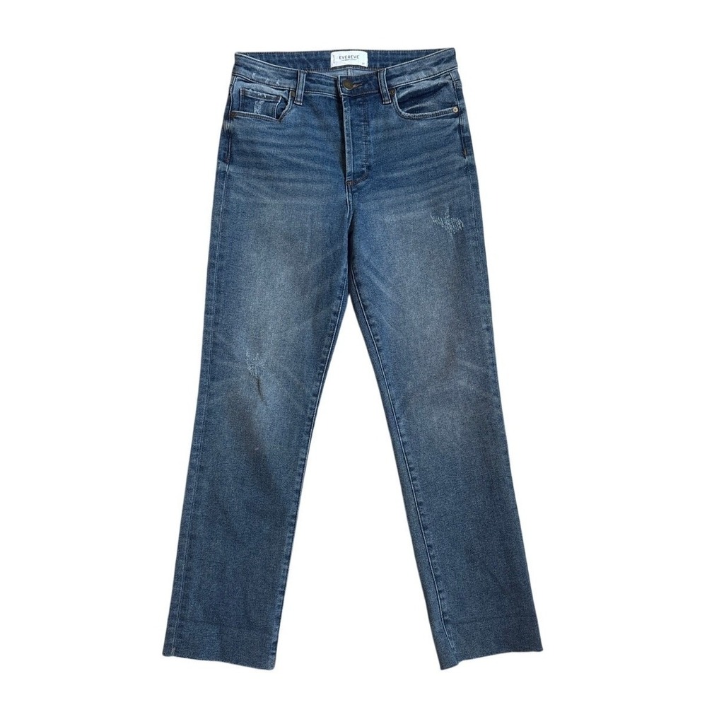 Evereve medium wash high rise‎ straight leg raw hem button fly jeans SIZE 27